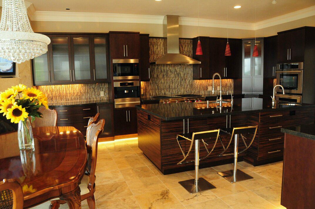 Black Pearl kitchen on dark stained cabinets w Black Pearl kitchen on dark stained cabinets w